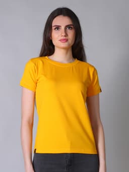 LADIES BASIC PREMIUM STRETCHABLE ROUND NECK HALF SLEEVE TSHIRT - TURMARIC