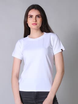 LADIES BASIC PREMIUM STRETCHABLE ROUND NECK HALF SLEEVE TSHIRT - WHITE