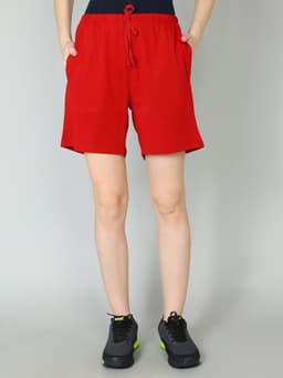 WOMEN'S REGULAR FIT SHORTS WITH SIDE POCKET - BRICKRED