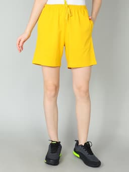 WOMEN'S REGULAR FIT SHORTS WITH SIDE POCKET - LEMON