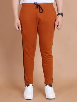 BASIC REGULAR FIT LOOPKNIT PREMIUM TRACK PANT - RUST