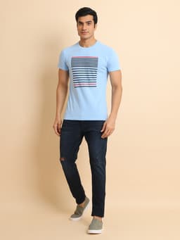 FASHION REGULAR FIT PREMIUM PRINTED ROUND NECK HALF SLEEVE TSHIRT - SKYBLUE