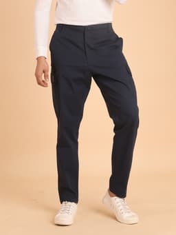 PREMIUM 100% COTTON TWILL MIDRISE SIX POCKETS CARGO PANTS - NAVY