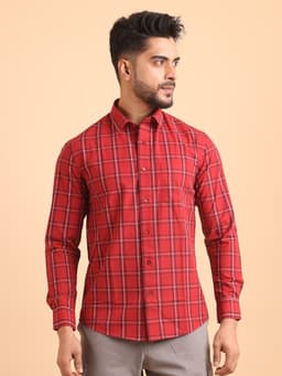 BASIC CHECKS COTTON FULL SLEEVE SHIRT-RED
