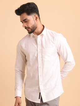 BASIC CHECKS COTTON FULL SLEEVE SHIRT-OFFWHITE