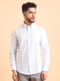 BASIC CHECKS COTTON FULL SLEEVE SHIRT-SKY
