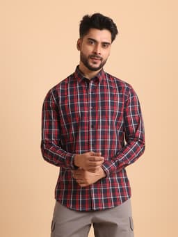 BASIC CHECKS COTTON FULL SLEEVE SHIRT-BRICK RED