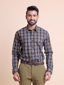BASIC CHECKS COTTON FULL SLEEVE SHIRT-NAVY