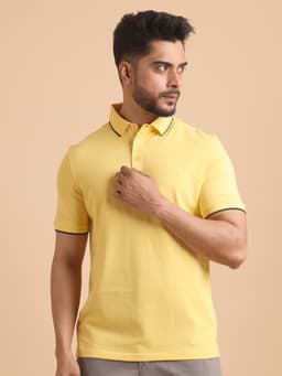 BASIC PREMIUM MERCERISED PIQUE POLO NECK HALF SLEEVE T-SHIRT-LEMON