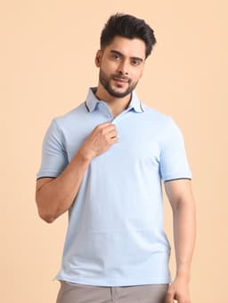 BASIC PREMIUM MERCERISED PIQUE POLO NECK HALF SLEEVE T-SHIRT-LT.BLUE
