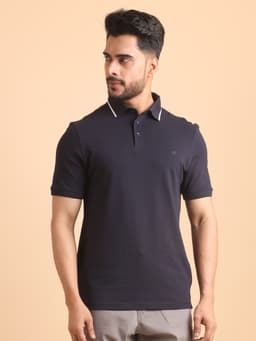 BASIC PREMIUM MERCERISED PIQUE POLO NECK HALF SLEEVE T-SHIRT-NAVY