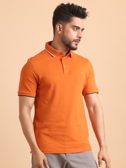 BASIC PREMIUM MERCERISED PIQUE POLO NECK HALF SLEEVE T-SHIRT-RUST