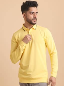 BASIC PREMIUM MERCERISED PIQUE POLO NECK FULL SLEEVE T-SHIRT-LEMON