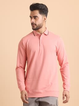 BASIC PREMIUM MERCERISED PIQUE POLO NECK FULL SLEEVE T-SHIRT-LT.ONION