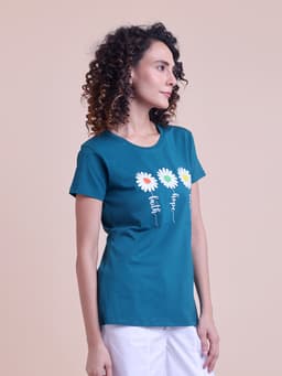 LADIES PRINTED ROUND NECK HALF SLEEVE T-SHIRT