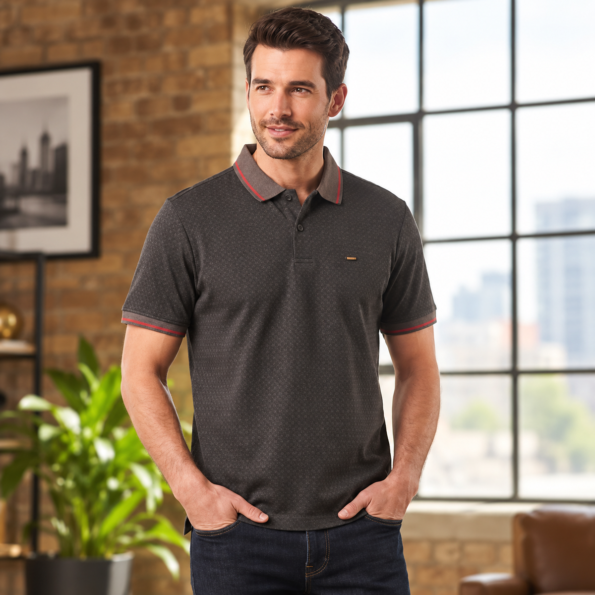 Pique Knit Polo Neck Half Sleeve T-Shirt