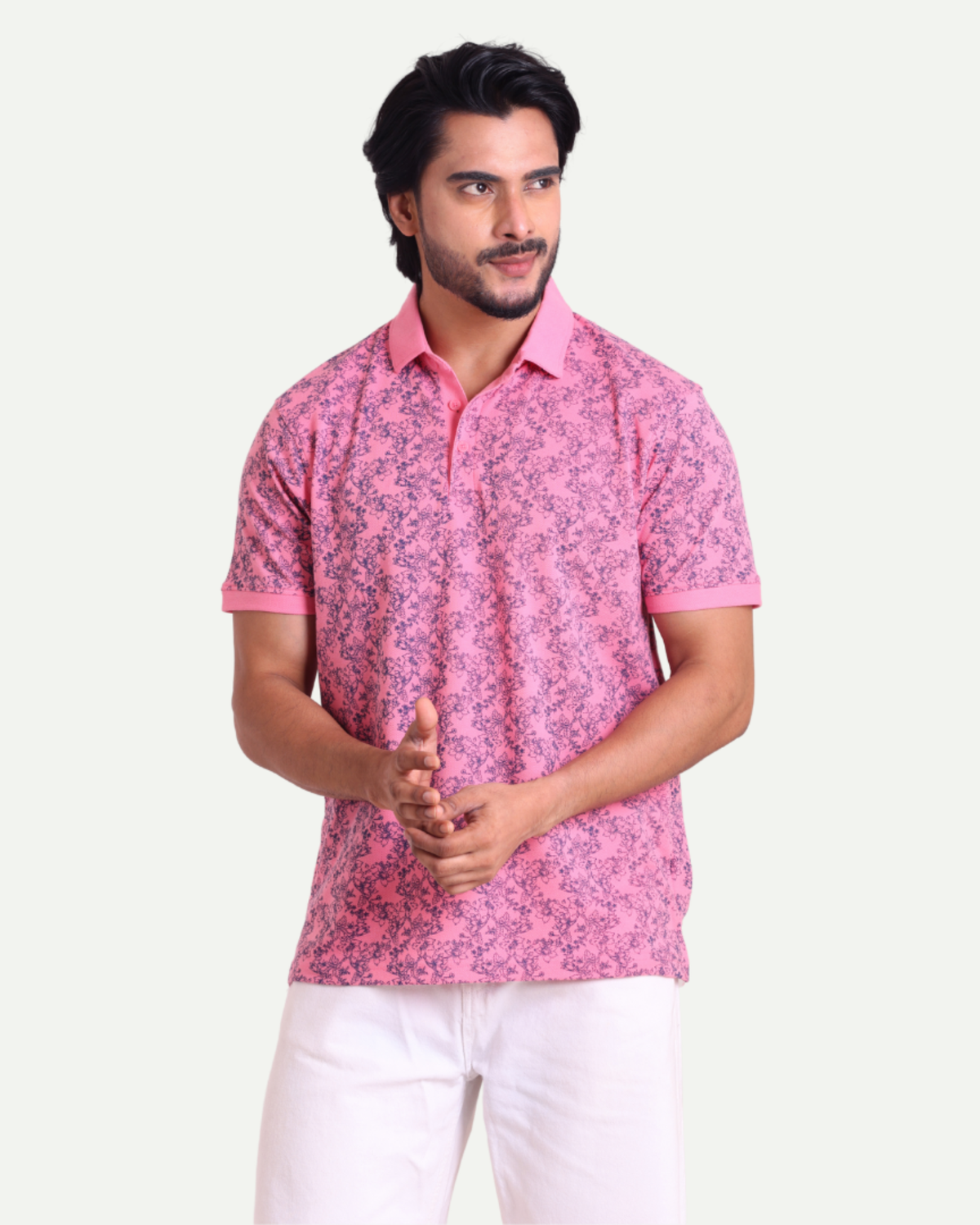Printed Polo Neck T-Shirt - Floral Fusion
