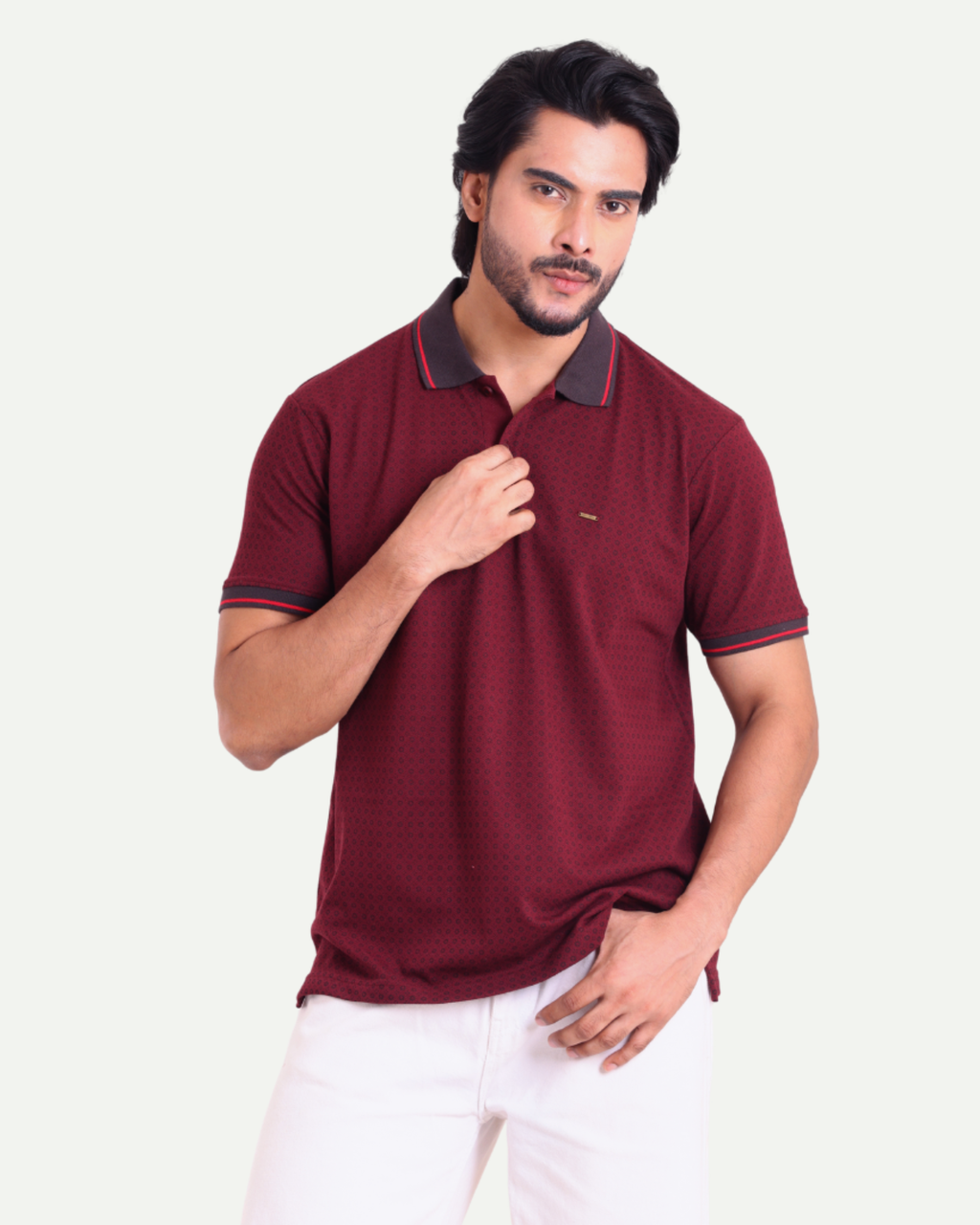 Printed Polo Neck T-Shirt - Dual Tone Classic