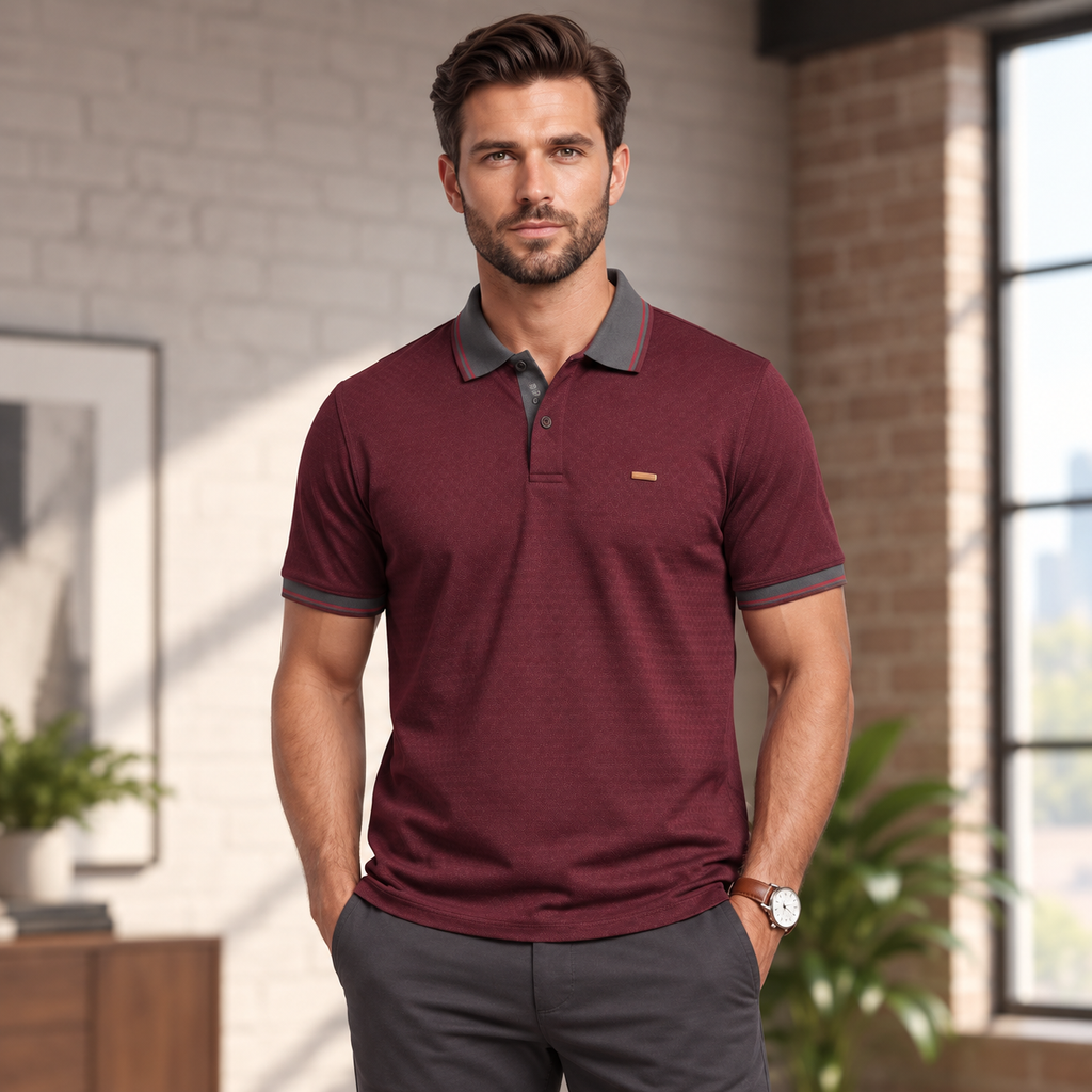 Pique Knit Polo Neck Half Sleeve T-Shirt