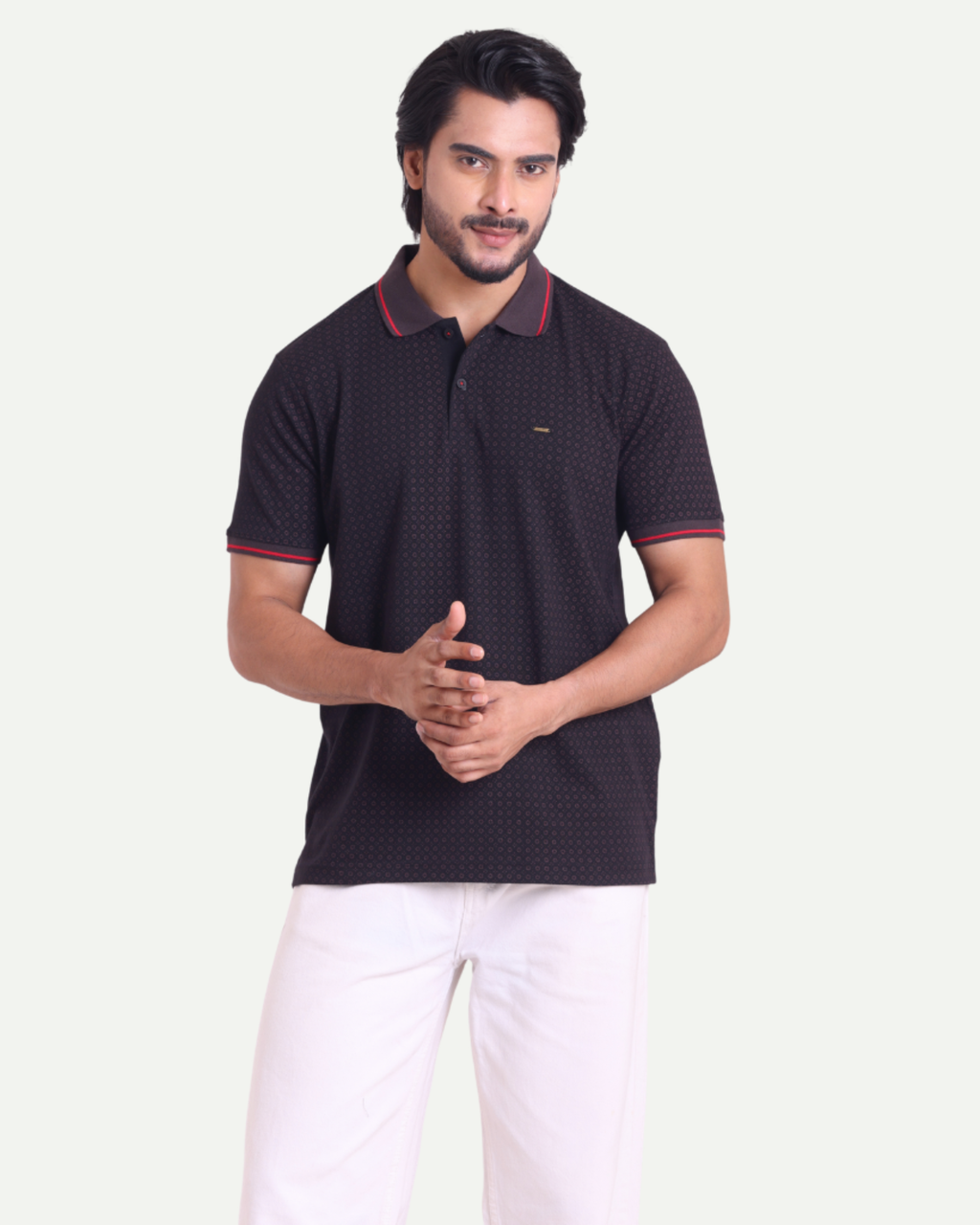 Printed Polo Neck T-Shirt - Dual Tone Classic