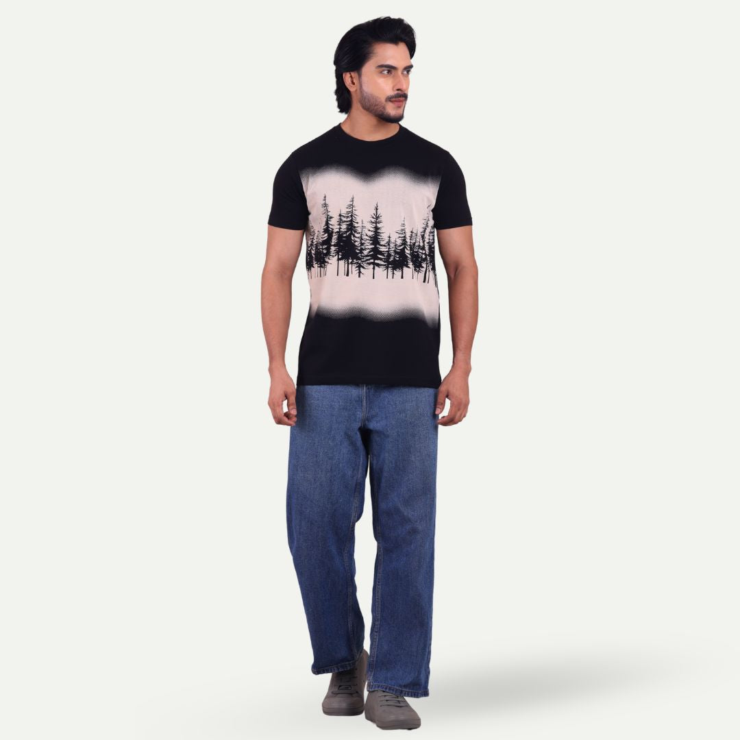 Men's Printed Round Neck T-Shirt - Forest Graphic