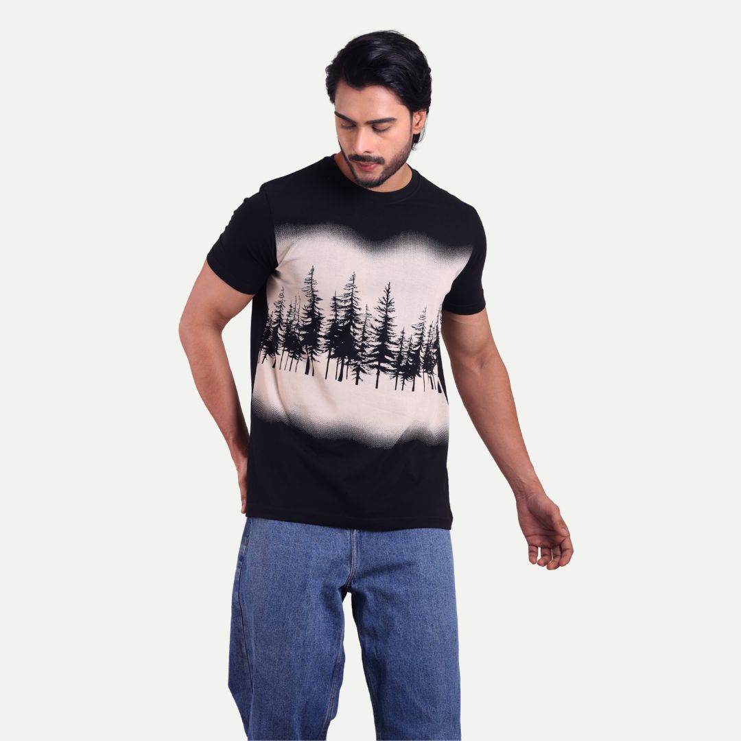 Men's Printed Round Neck T-Shirt - Forest Graphic