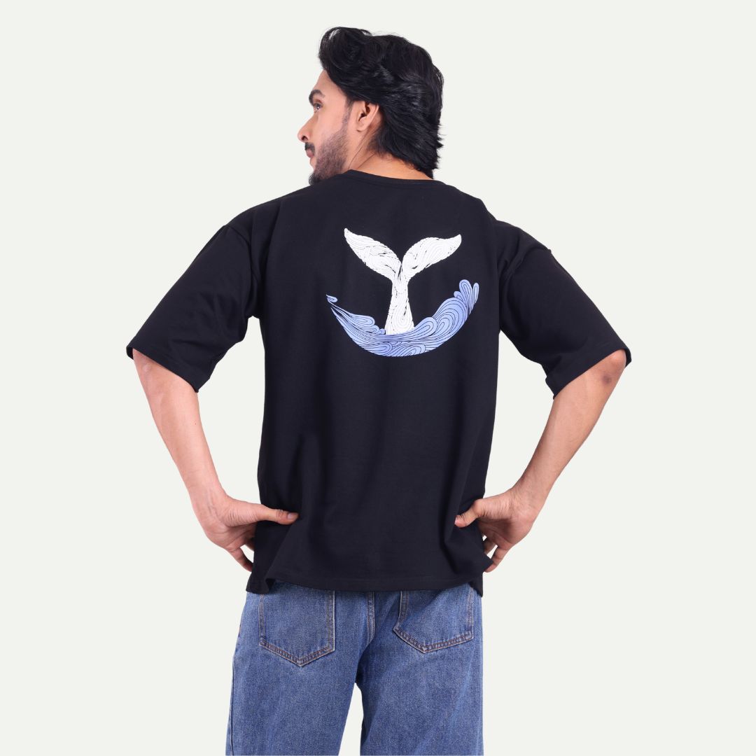 Men's Oversized Graphic T-Shirt - Whale Artwork