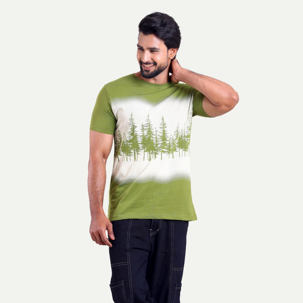 Men's Printed Round Neck T-Shirt - Forest Graphic