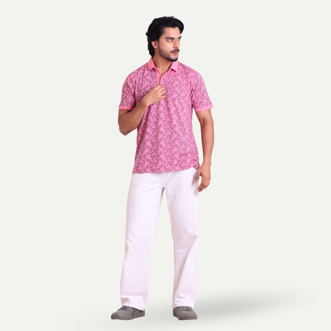 Printed Polo Neck T-Shirt - Floral Fusion
