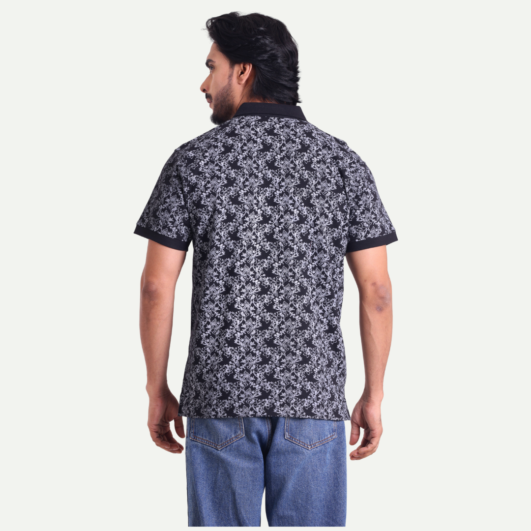 Printed Polo Neck T-Shirt - Floral Fusion