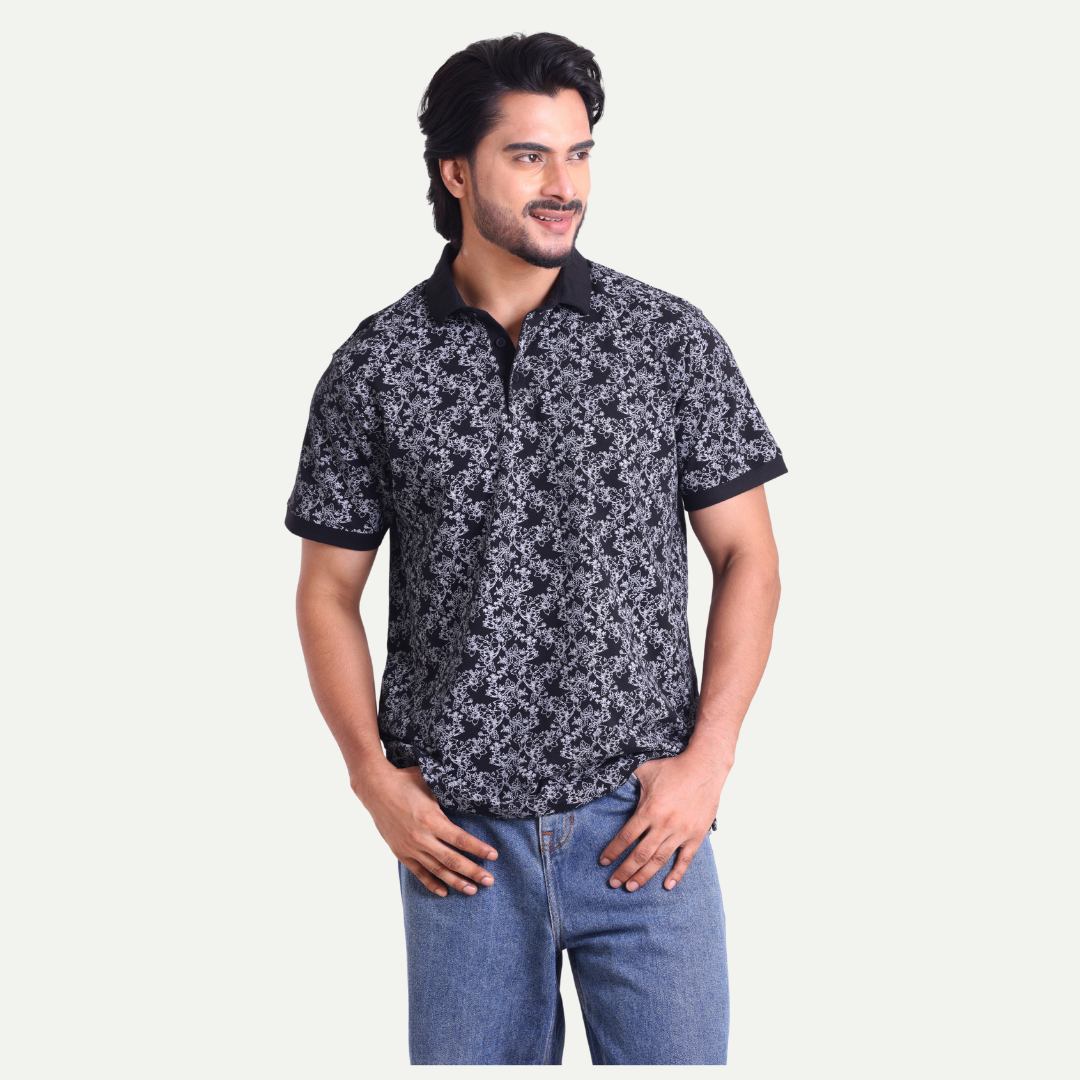 Printed Polo Neck T-Shirt - Floral Fusion
