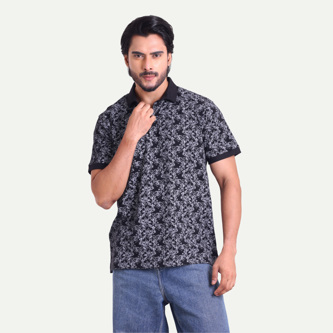 Printed Polo Neck T-Shirt - Floral Fusion