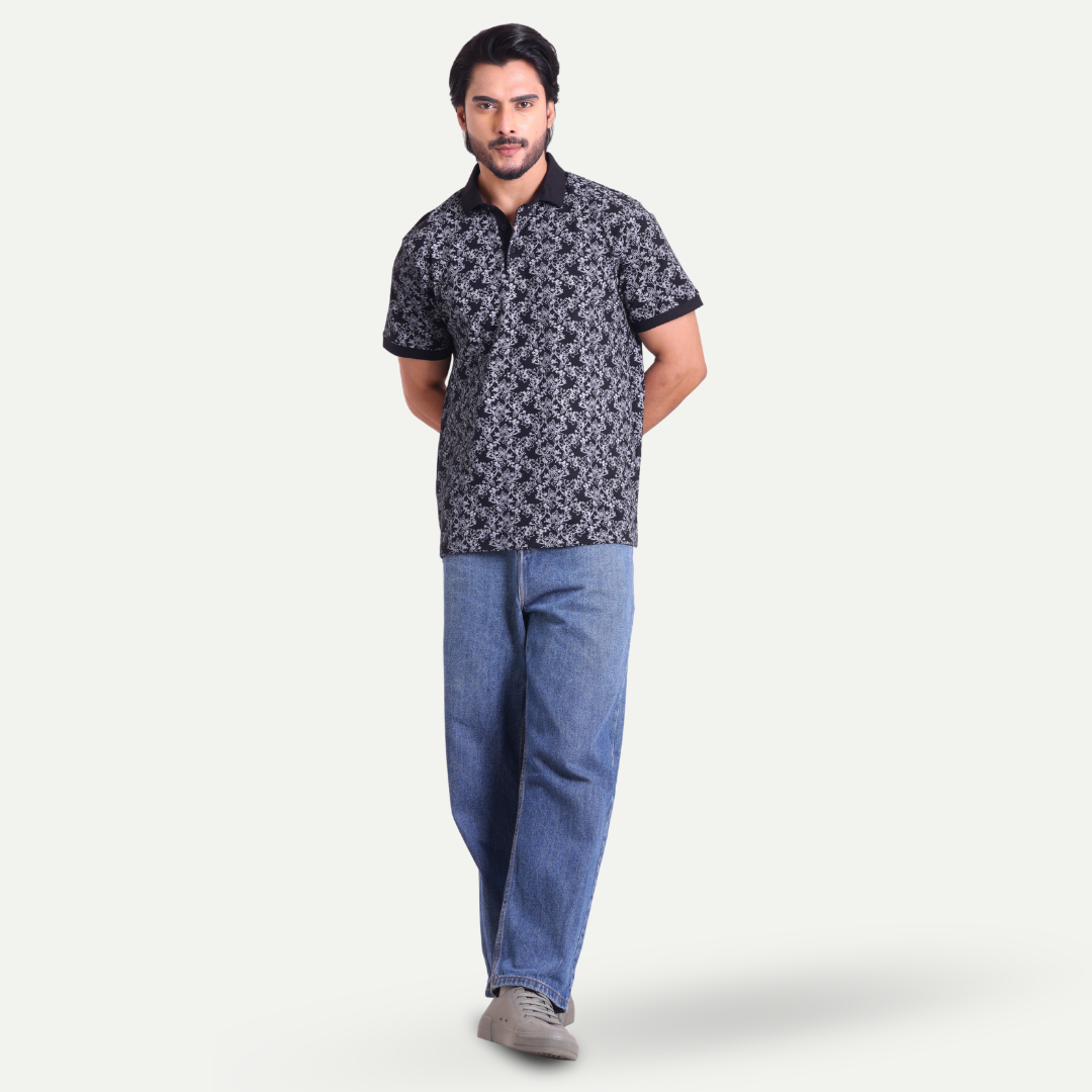 Printed Polo Neck T-Shirt - Floral Fusion
