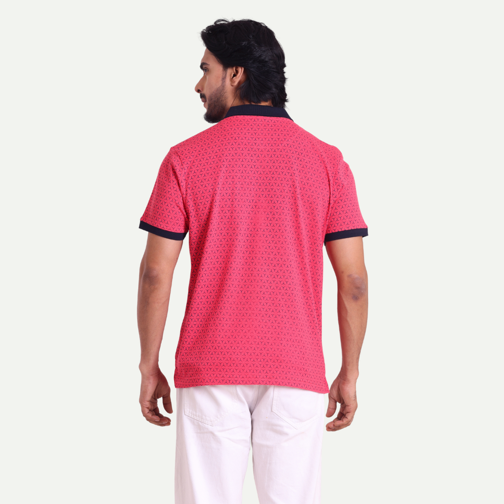Printed Polo Neck T-Shirt - Geometric Pattern