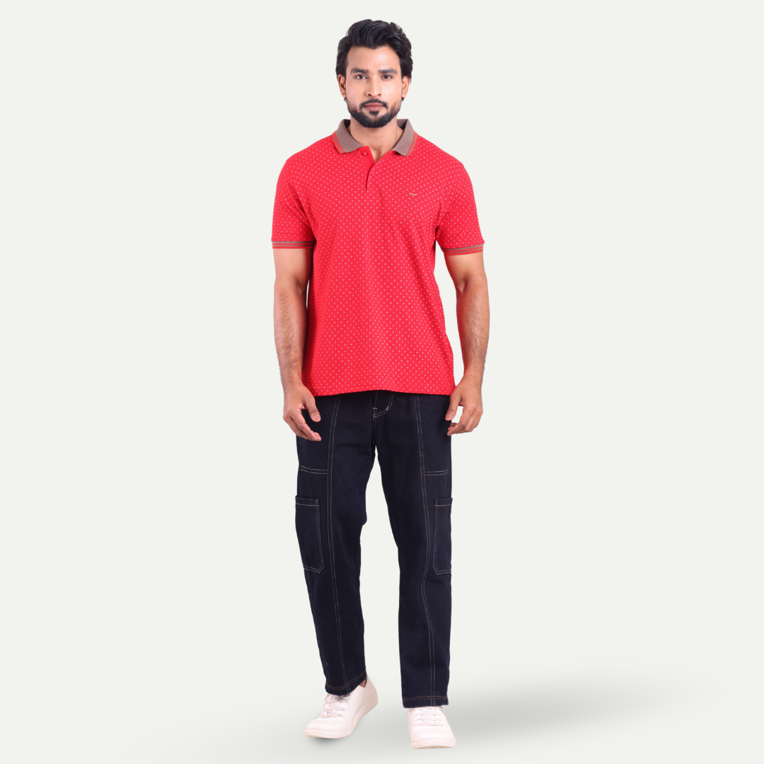 Printed Polo Neck T-Shirt - Micro Dot Contrast