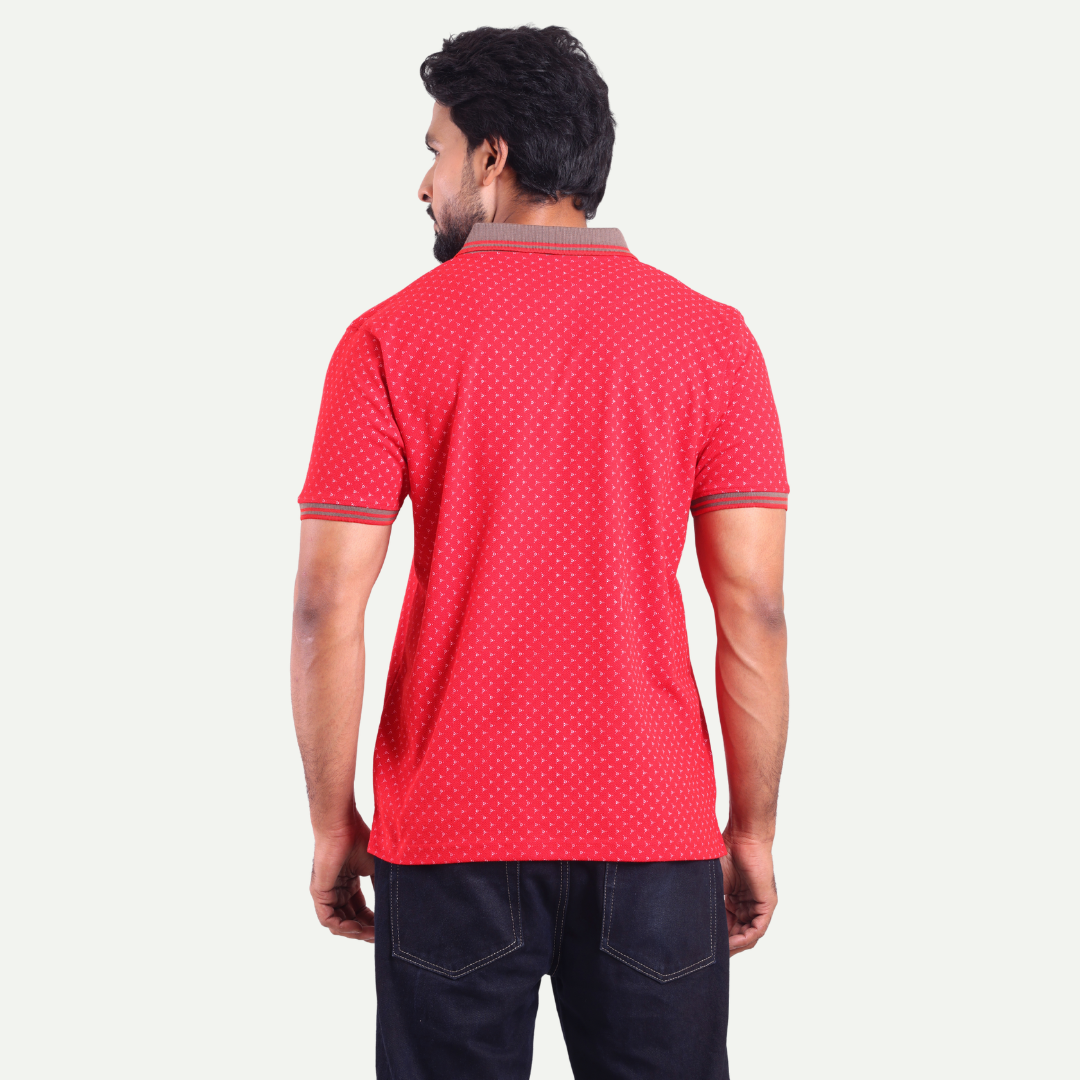 Printed Polo Neck T-Shirt - Micro Dot Contrast