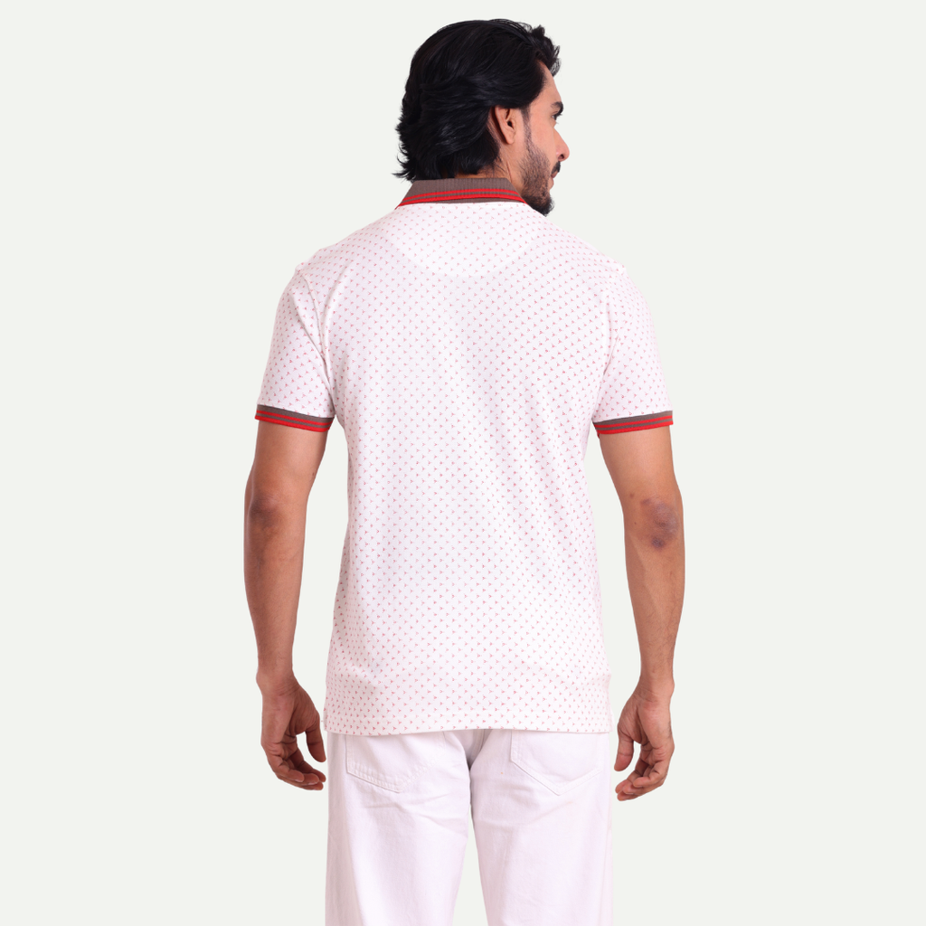 Printed Polo Neck T-Shirt - Micro Dot Contrast