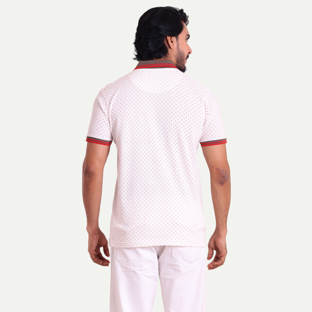 Printed Polo Neck T-Shirt - Micro Dot Contrast