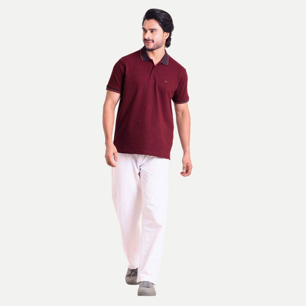 Printed Polo Neck T-Shirt - Dual Tone Classic