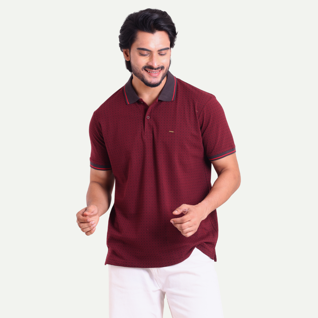 Printed Polo Neck T-Shirt - Dual Tone Classic