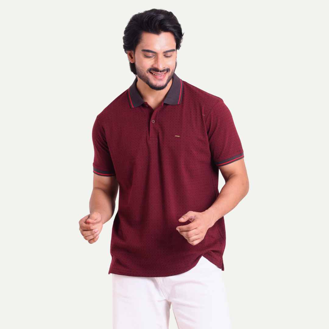 Printed Polo Neck T-Shirt - Dual Tone Classic