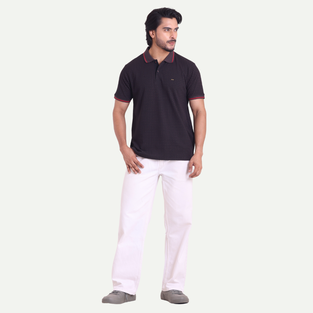 Printed Polo Neck T-Shirt - Dual Tone Classic