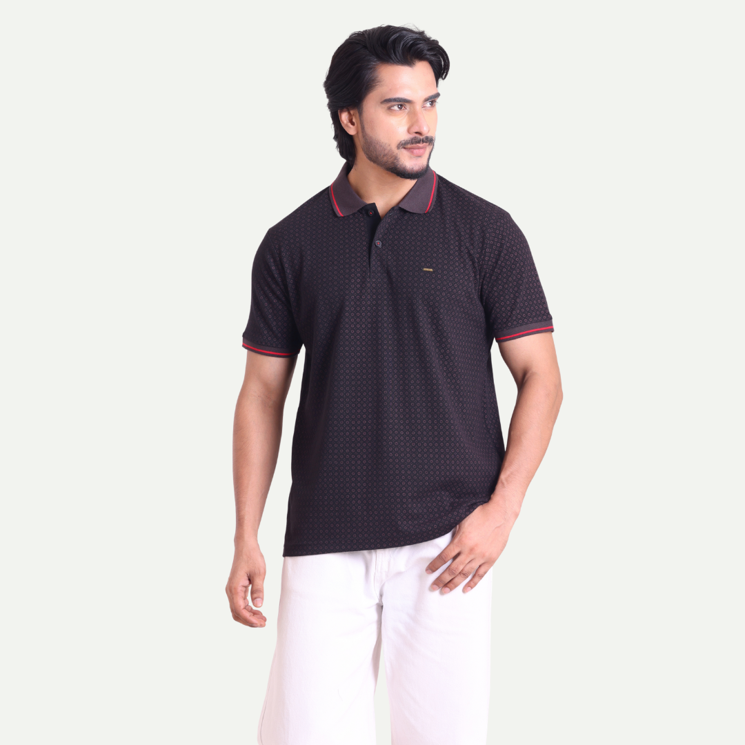 Printed Polo Neck T-Shirt - Dual Tone Classic