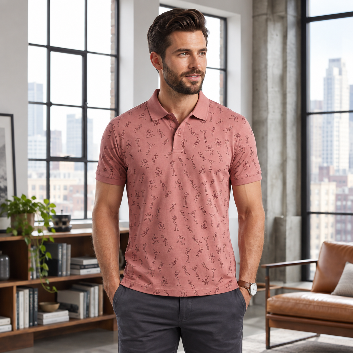 Urban Sketch Printed Polo T-Shirt