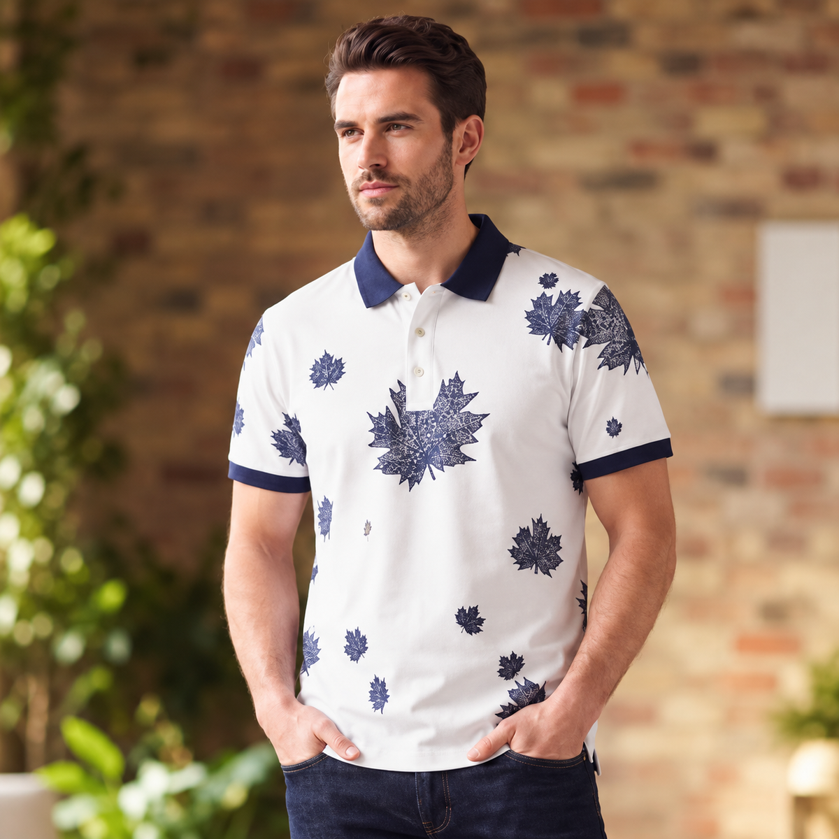 Maple Leaf Printed Polo T-Shirt